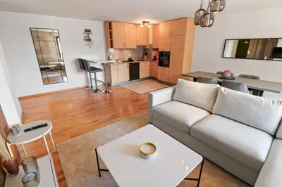 Küche/Küchenzeile in der Unterkunft Logement chaleureux au coeur de la station
