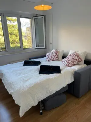 Ein Bett oder Betten in einem Zimmer der Unterkunft Castelview - Sion next to the old town