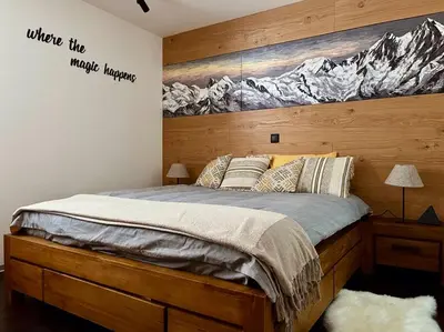 Ein Bett oder Betten in einem Zimmer der Unterkunft Perla Garden, stylish apartment