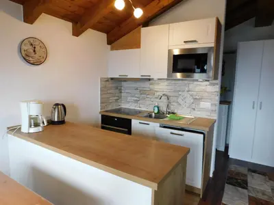 Küche/Küchenzeile in der Unterkunft Ferienwohnung Silberdistel 2. Obergeschoss