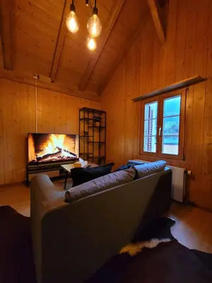 Ein Bett oder Betten in einem Zimmer der Unterkunft Forest View Apartment in Leissigen by Interlaken with No Kitchen