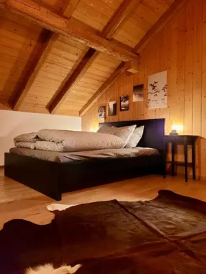 Ein Bett oder Betten in einem Zimmer der Unterkunft Forest View Apartment in Leissigen by Interlaken with No Kitchen
