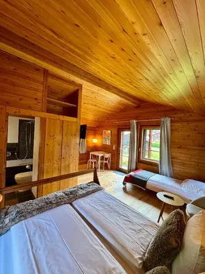 Ein Bett oder Betten in einem Zimmer der Unterkunft Les Mazots du Hameau - Charme Alpin avec Cuisine équipée
