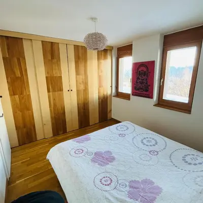 Ein Bett oder Betten in einem Zimmer der Unterkunft Joli appartement 2 pièces et demi tout confort, Balcon du Ciel NAX Mont-Noble