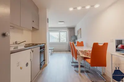 Küche/Küchenzeile in der Unterkunft Appartement proche des remontées mécaniques