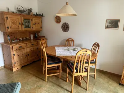 Küche/Küchenzeile in der Unterkunft Appartement avec grande terrasse Loèche les Bains