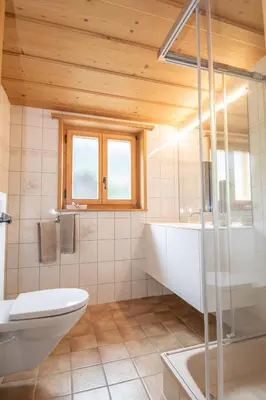 Ein Badezimmer in der Unterkunft Chalet Meiseli