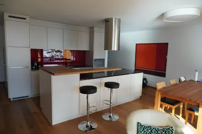 Küche/Küchenzeile in der Unterkunft Exklusive Wohnung mit Panoramasicht auf Melchsee-Frutt