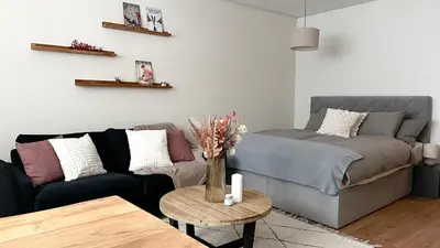 Ein Sitzbereich in der Unterkunft Grand studio au cœur de Crans et au pied des pistes