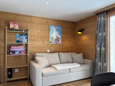 Ein Sitzbereich in der Unterkunft Flat with magnificent views of the Matterhorn