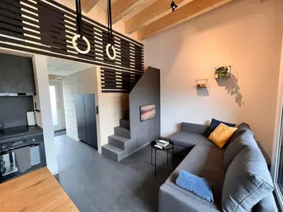 Ein Sitzbereich in der Unterkunft studio suite im Fresh Cube