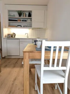 Küche/Küchenzeile in der Unterkunft Studio with balcony, Niesen view & free parking near Interlaken, Thunersee & Blausee