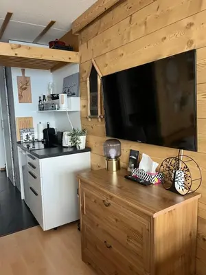 Küche/Küchenzeile in der Unterkunft Studio chaleureux, confortable, avec vue sur les Alpes