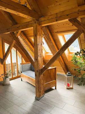 Ein Bett oder Betten in einem Zimmer der Unterkunft Ferienwohnung Haus Itten gemütlich und rustikal