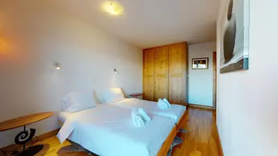 Ein Bett oder Betten in einem Zimmer der Unterkunft Hauts de Veysonnaz HV1 011 - SAUNA apartment 4 per