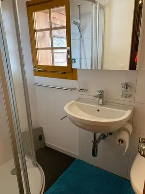 Ein Badezimmer in der Unterkunft Heimelige Wohnung in einem Walliser Haus