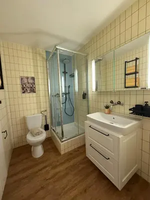 Ein Badezimmer in der Unterkunft Holiday Leukerbad Mountain Nature Free Parking Free WiFi