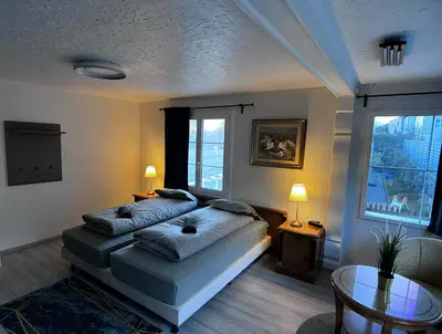 Ein Bett oder Betten in einem Zimmer der Unterkunft Apartment Thun - Lake view - for 6 guests