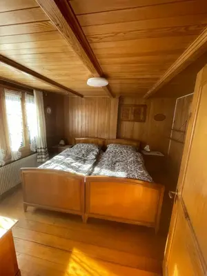 Ein Bett oder Betten in einem Zimmer der Unterkunft Gemütliche und rustikale Ferienwohnung