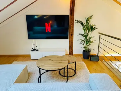 Ein Sitzbereich in der Unterkunft -TheUrbanist- Sauna Free Parking Fast WiFi