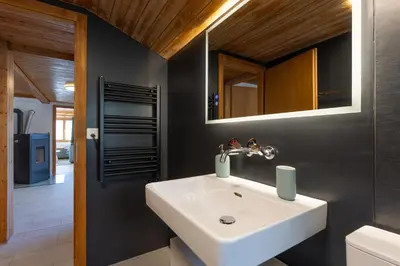 Ein Badezimmer in der Unterkunft Spacious Apt near Brienz with Hot Tub & Parking