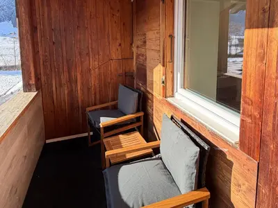 Ein Sitzbereich in der Unterkunft Deine Auszeit mit Alpen- und Kanderblick