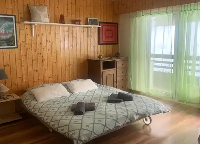 Ein Bett oder Betten in einem Zimmer der Unterkunft Studio Mont Rouge Veysonnaz 4 Vallées