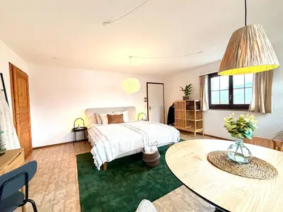Ein Bett oder Betten in einem Zimmer der Unterkunft Studio Lake View Faulensee