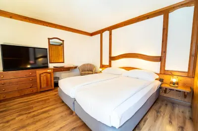 Ein Bett oder Betten in einem Zimmer der Unterkunft Hôtel Chalet Royal