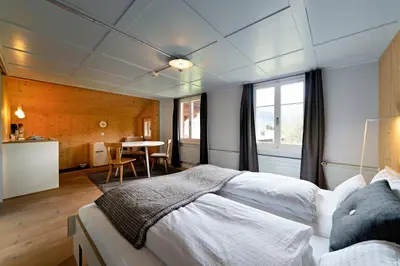 Ein Bett oder Betten in einem Zimmer der Unterkunft Lenk Lodge - Boutique & Design Hotel und Apartements
