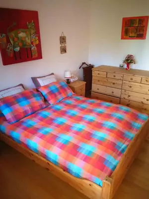 Ein Bett oder Betten in einem Zimmer der Unterkunft Apartment in Crans Montana Town Centre Mountain View