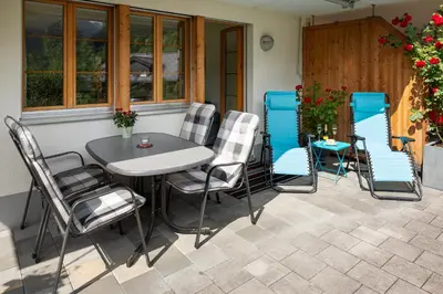 Ein Sitzbereich in der Unterkunft Chalet Pfingsteggblick