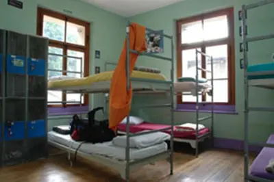 Ein Etagenbett oder Etagenbetten in einem Zimmer der Unterkunft Funny Farm Backpackers