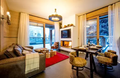 Ein Sitzbereich in der Unterkunft Chalet Migui Luxury Living & Spa *****, Crans Montana