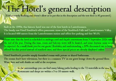 Ein Zertifikat, Auszeichnung, Logo oder anderes Dokument, das in der Unterkunft Hotel Staubbach ausgestellt ist