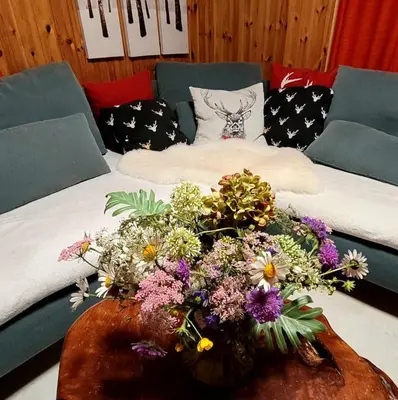 Ein Sitzbereich in der Unterkunft Chalet Bergmann
