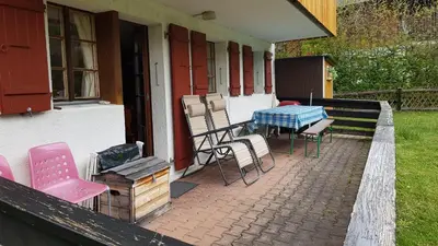 Ein Sitzbereich in der Unterkunft Chalet Sonnenblick
