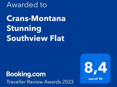 Ein Zertifikat, Auszeichnung, Logo oder anderes Dokument, das in der Unterkunft Crans-Montana Stunning Southview Flat ausgestellt ist