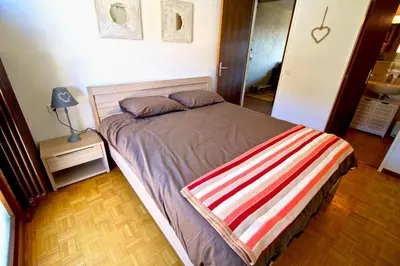 Ein Bett oder Betten in einem Zimmer der Unterkunft Joli appartement ensoleillé à Vercorin