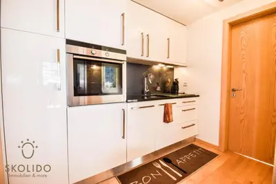 Küche/Küchenzeile in der Unterkunft Wohnung in Zermatt mit postkarten Matterhornblick
