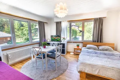 Ein Bett oder Betten in einem Zimmer der Unterkunft Le Clavan - Studio à Crans-Montana (2-4 personnes)
