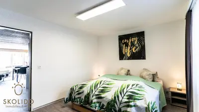Ein Bett oder Betten in einem Zimmer der Unterkunft Haus Rhodania mit Matterhornblick, Riederalp Mitte