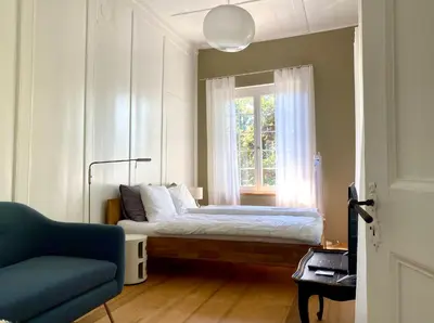 Ein Bett oder Betten in einem Zimmer der Unterkunft Lovely studio in a villa from 18th century