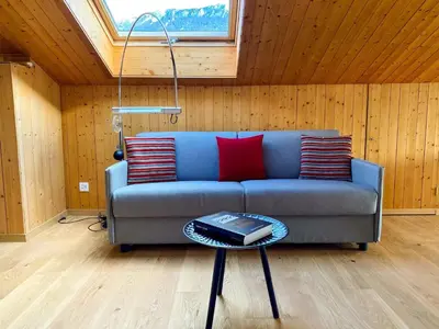 Ein Sitzbereich in der Unterkunft Panorama Boutique Apartment with Air Condition, SPA entry in Solbadhotel