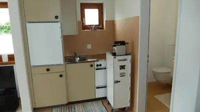 Küche/Küchenzeile in der Unterkunft Holzji