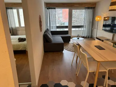 Ein Bett oder Betten in einem Zimmer der Unterkunft Super central - appartement 2,5pcs à Leukerbad