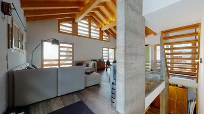 Ein Bett oder Betten in einem Zimmer der Unterkunft Modern chalet surrounded by nature in Vercorin