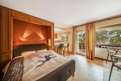 Ein Bett oder Betten in einem Zimmer der Unterkunft Lovely studio in Crans’ center