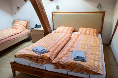 Ein Bett oder Betten in einem Zimmer der Unterkunft Ferienwohnungen Hotel Eden Spiez