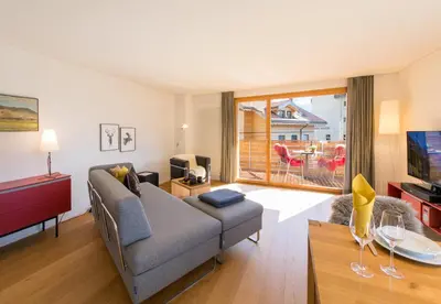Ein Sitzbereich in der Unterkunft Chalet Monchsbuffel